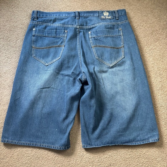 Y2K Old Skool Jean Shorts Jorts Mens 44 Blue Faded Baggy Skater Grunge - Picture 10 of 12